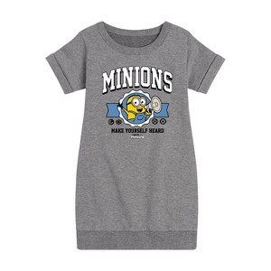 Girls' - Despicable Me Minions - Make Yourself Heard Graphic Short Sleeve Fleece Dress - 1 of 4