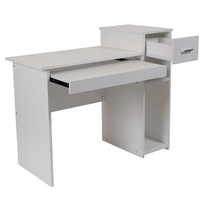 White Wood Computer Desk with Drawer and Keyboard Tray