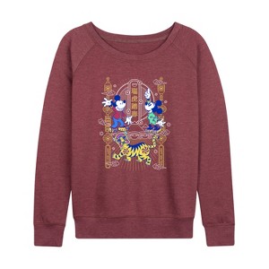 Women's - Disney - Mickey and Minnie Lightweight French Terry Wide Neck Long Sleeve Shirt - 1 of 4
