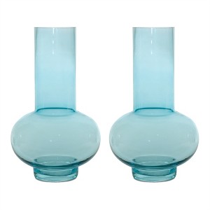 HomeRoots Set of Two Aqua Glass Round Table Vases - 1 of 4