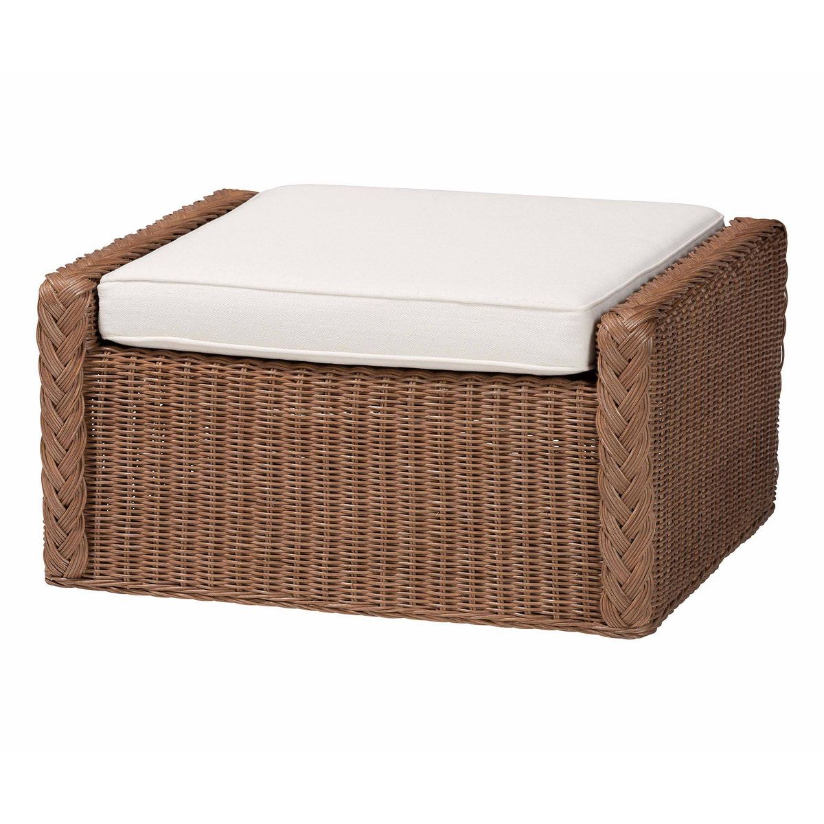 bali & pari Derris Bohemian Peanut Braided Rattan Footstool Peanut Brown