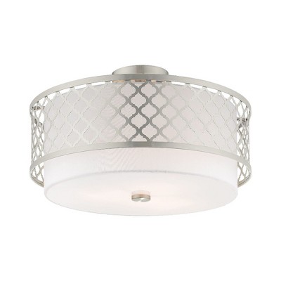 Brushed Nickel Drum Semi Flush Mount with Latticework