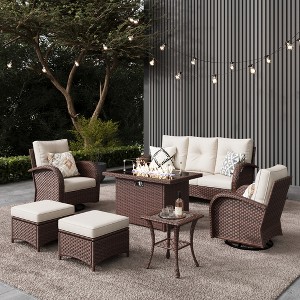 LayinSun Outdoor Patio Furniture Set, Brown Rattan Wicker Sectional Swivel Rocker Chairs Sets - 1 of 4
