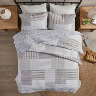 King/California King 3pc Aidan Reversible Cotton Coverlet Set Gray Multi