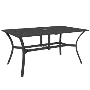 Outsunny Rectangle Outdoor Dining Table for 6 People, Steel Rectangular Patio Table with Umbrella Hole, Steel Frame for Garden, Balcony, Black - 1 of 4