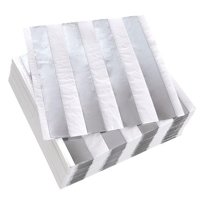 Silver Spoons Disposable Napkins for Events, Stripe Beverage Napkins, 36 PC	