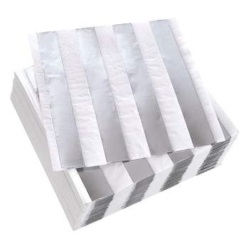 Silver Spoons Disposable Napkins for Events, Stripe Beverage Napkins, 36 PC	