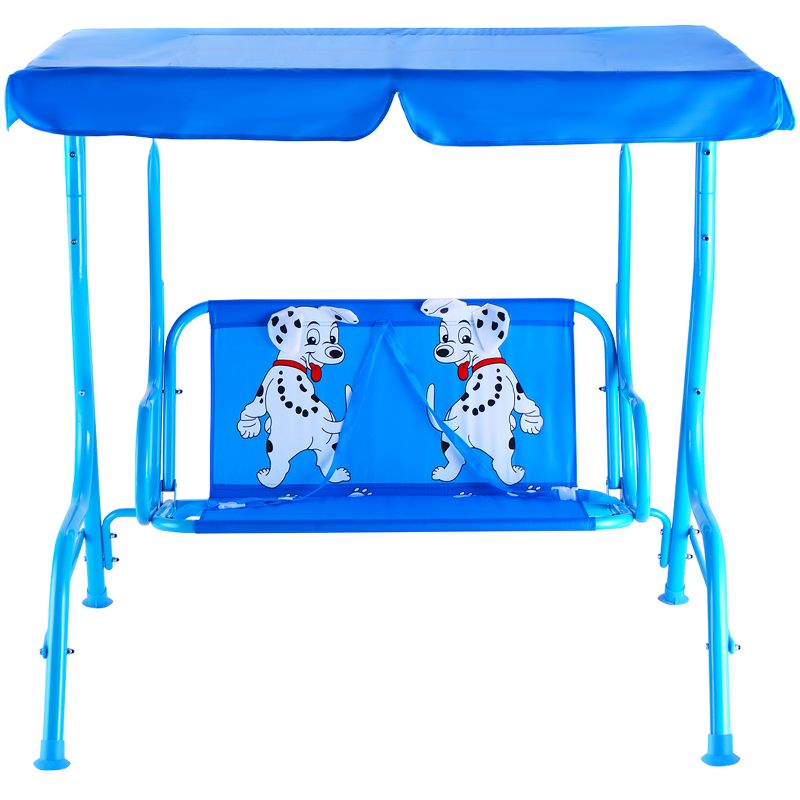 Costway Kids Patio Swing Chair Children Porch Bench Canopy 2 Person Yard Furniture blue, 3 of 11