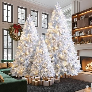 Holiday Spruce Pre-Lit Hinged Artificial Christmas Tree Set – Silver PVC, Choose 4 ft / 6 ft / 7.4 ft, 2 400 Branch Tips, 850 LED Lights, 11 Modes - 1 of 4