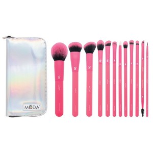 MODA Brush Totally Electric Neon Pink Full Face Makeup Brush Kit- 13pc - 1 of 4