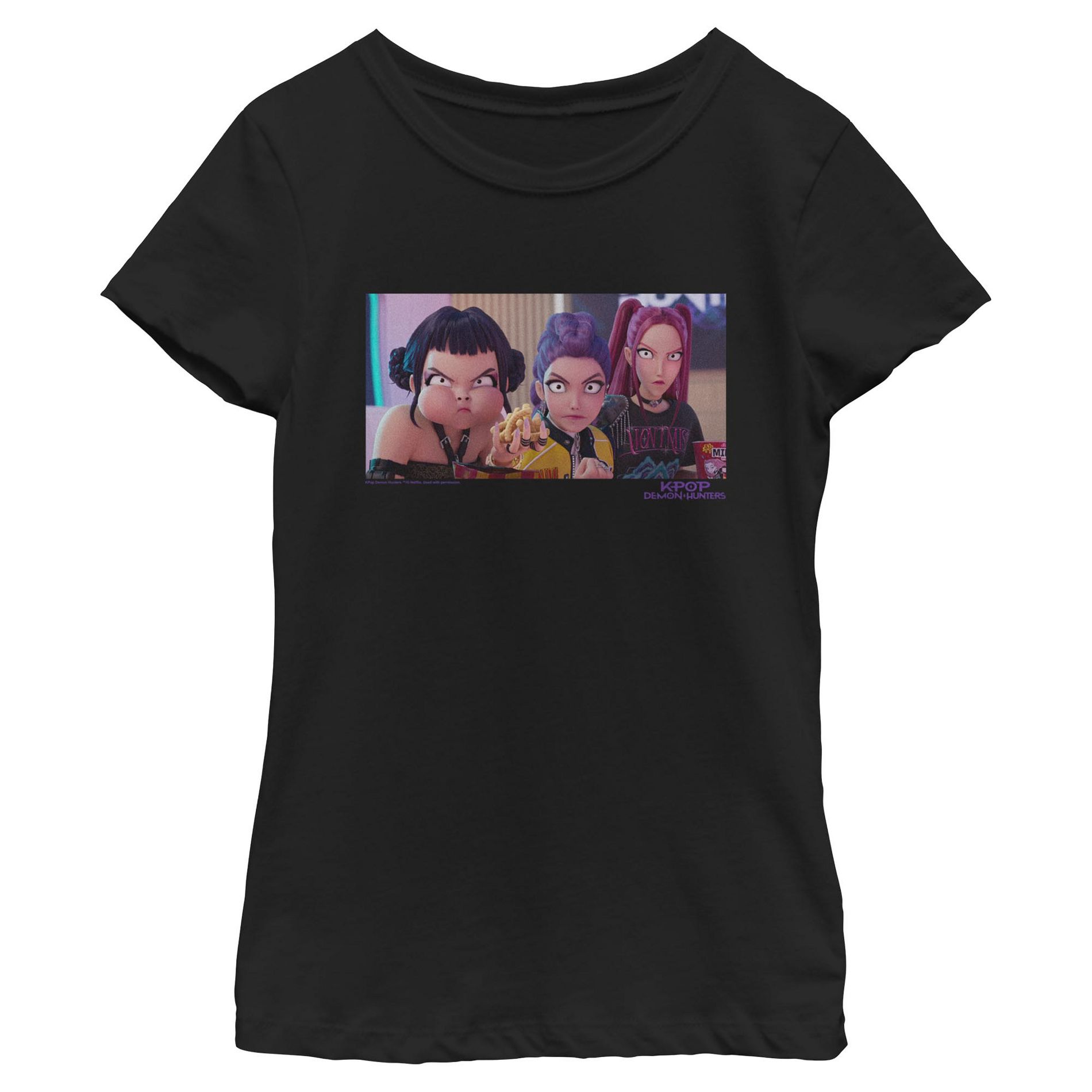 Girls KPop Demon Hunters Angry Trio Scene T Shirt - Black - Medium