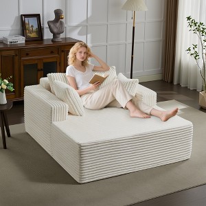 54.3" Oversized Chaise Lounge Indoor, Wide Boneless Corduroy Loveseat with 4 Pillows, Comfy Fluffy Reading Couch - 1 of 4