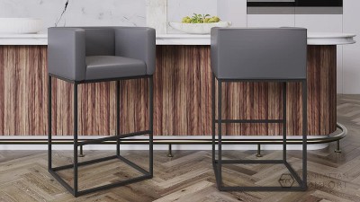 Embassy Geometric Silhouette Faux Leather Barstool, Grey and Black