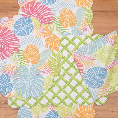 Palm Beach Multicolor Cotton Quilted Round Reversible Placemats Set of 6