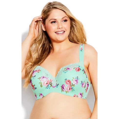 Avenue Body  Women's Plus Size Basic Balconette Bra - Mint Floral - 50ddd  : Target