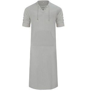 Men's Long Sleeve Kaftan Side Split Long Gown Linen Robe Long Gown Casual Shirt for Beach, Summer - 1 of 4