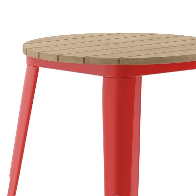 24" Round Brown Poly Resin Top Red Steel Base Dining Table