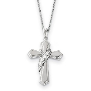 Black Bow Jewelry Rhodium Plated Sterling Silver & CZ My Journey of Hope Cross Necklace - 1 of 4