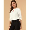 INSPIRE CHIC Women's Work Office Keyhole Pleated Front Ruched 3/4 Sleeve Chiffon Blouse - 4 of 4