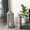 Set of 2 Rectangular Distressed Wood Finished Glass Candle Holders - Olivia & May: Rustic Pillar Lanterns - 2 of 4