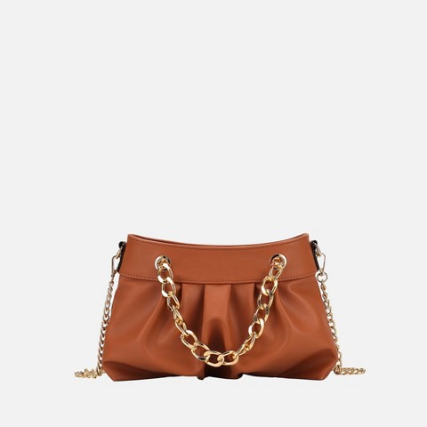 MKF Collection Shoulder Bag Ruched Chain Minimalist, Marvila | MKF Collection by Mia K - Cognac
