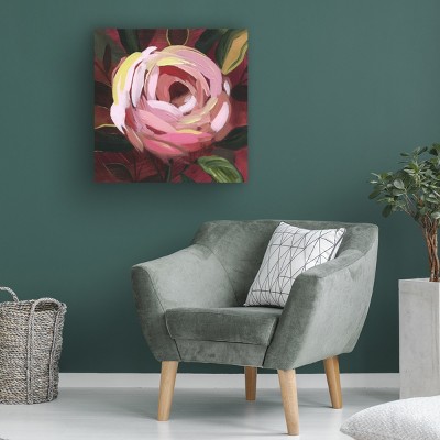 Grace Popp Pink Rose Canvas Art with Wooden Frame, 35x35