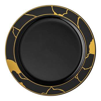 Smarty Had A Party 10" Black with Gold Marble Disposable Plastic Dinner Plates (120 Plates)