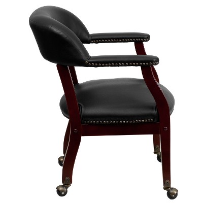 Black Vinyl and Wood Conference Chair with Brass Nail Trim