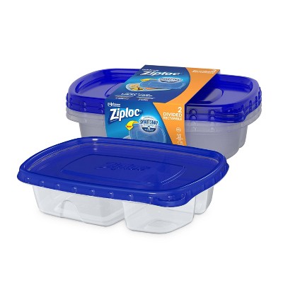 Ziploc Divided Rectangle Containers with Smart Snap Technology - 2ct
