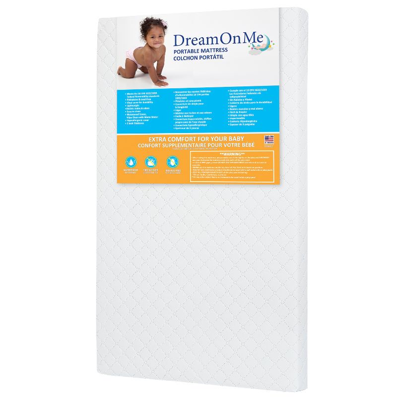 Dream On Me Portable Crib and Toddler Mattresses - White, 5 of 6