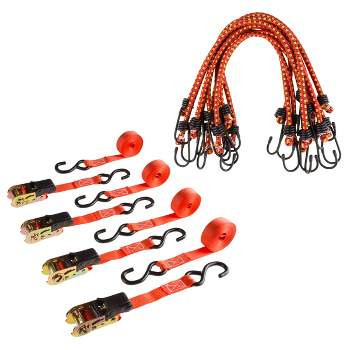 Ratchet Strap and Bungee Cord Kit – Set of Four 15’ 1500LB Break Strength Cargo Straps and Ten 18” Cords for Moving, Trucks, or Roof Racks by Stalwart