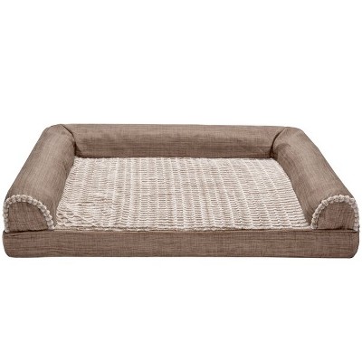 Furhaven Luxe Fur & Performance Linen Cooling Gel Sofa Dog Bed - Large ...