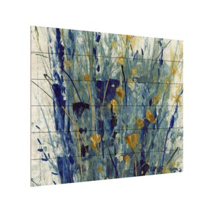 Trademark Fine Art - Tim Otoole 'Indigo Floral Ii' Wood Slat Art - 1 of 4