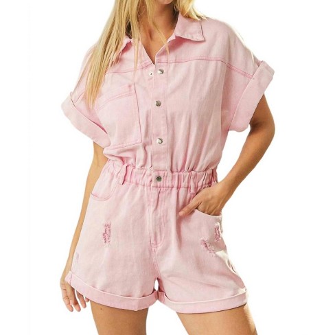 Women's Vintage Washed Distressed Romper - BiBi - image 1 of 3