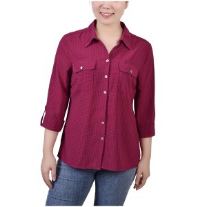 NY Collection Womens Windowpane Button Up Shirt - 1 of 1
