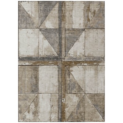 Beige And Gray Geometric Washable Indoor Outdoor Area Rug