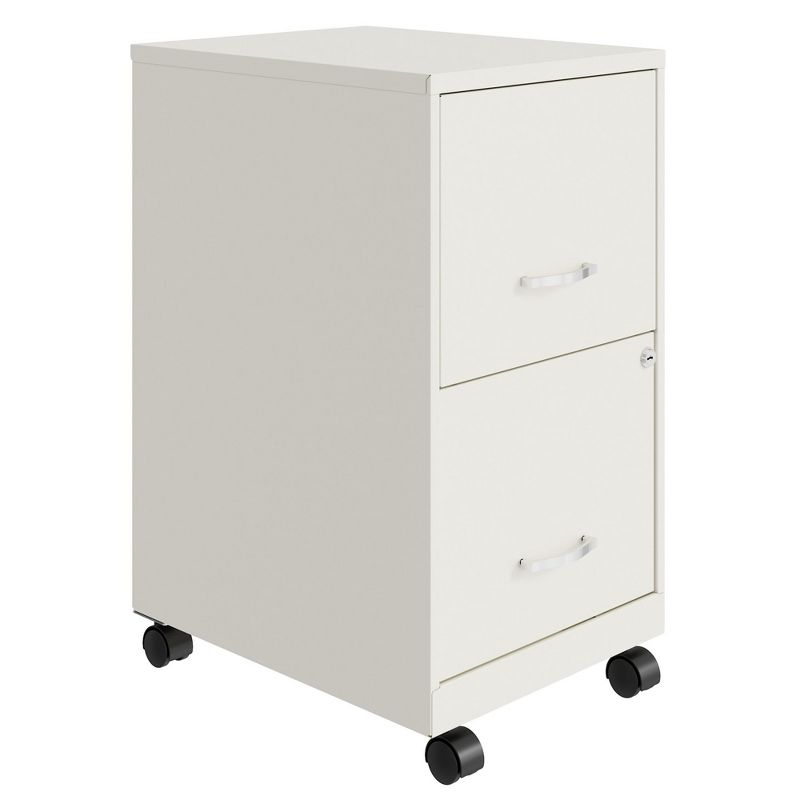 Space Solutions 18 Inch Wide Metal Mobile Organizer File Cabinet for Office Supplies and Hanging File Folders with 2 File Drawers, Pearl White, 1 of 7