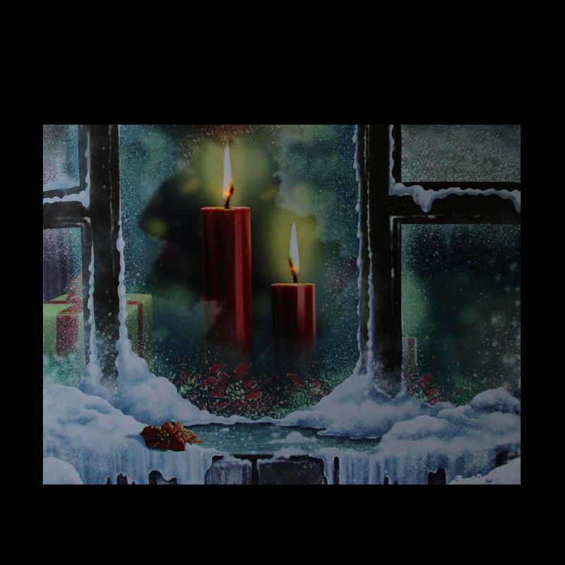 Northlight LED Lighted Snowy Window Pane and Candles Christmas Canvas Wall Art 12" x 15.75", 2 of 4