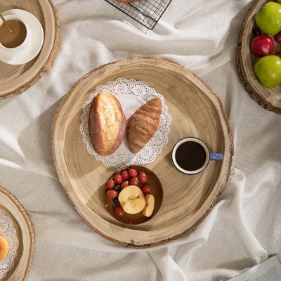 Rustic Paulownia Wood Tree Bark 18" Display Tray