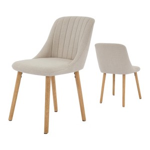 Mid-Century Modern Upholstered Decorative Chairs with High Back and Wooden Legs for Living Room, Bedroom, Home Office, Beige - 1 of 4
