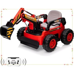 12V Kids Ride-On Excavator Truck, Remote Control Electric Digger with 10Ah Battery - 1 of 4