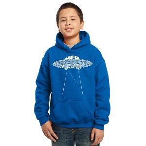 LA Pop Art Boy's Word Art Hooded Sweatshirt - Flying Saucer UFO - 1 of 4