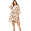 Agnes Orinda Women's Plus Size Floral Print Ruffle 3/4 Sleeve V Neck Lace Hollow Panel Retro Babydoll Midi A Line Dresses - 3 of 4