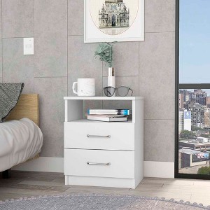 Okak 2-Drawer Bedside Table with Cutout Handles, Modern Bedroom Nightstand with Easy-Pull Drawers Wooden Storage Cabinet for Small Spaces - 1 of 4