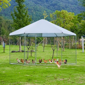 Large metal chicken coop hexagonal, steel wire dipped plastic mesh, oxford cloth silver plated waterproof and UV resistant - 1 of 4