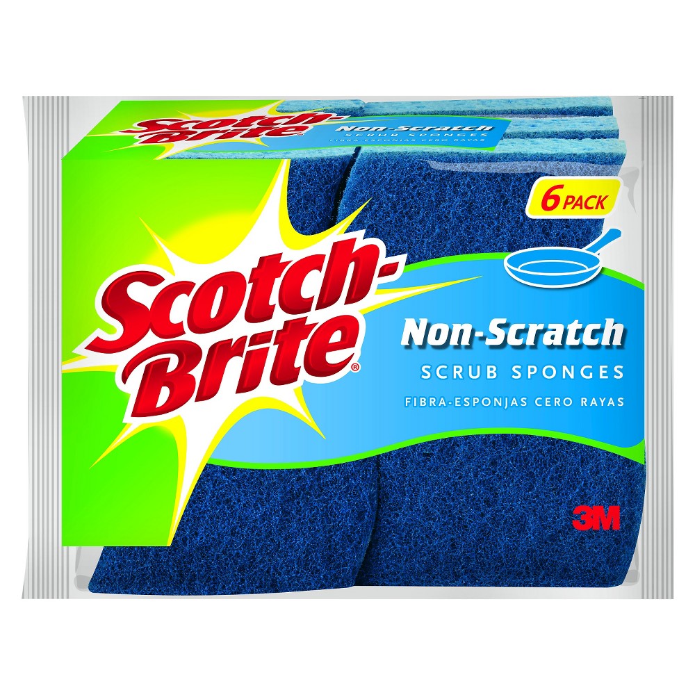 Non-scratch Multi-purpose Scrub Sponge, 4 2/5 X 2 3/5, Blue, 6/pack