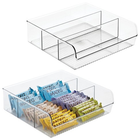 mDesign Large Plastic Divided Storage Organizer Caddy Tote with Handle,  Clear 