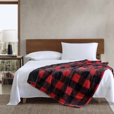 Luxurious Cabin Plaid Red Reversible Throw Blanket with Sherpa Reverse