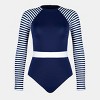 Women's Long Sleeve Navy Stripe Rash Guard One-Piece Swimsuit - Cupshe - 2 of 4