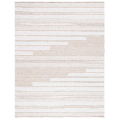 Ivory and Tan Striped 6' x 9' Flatweave Wool Rug